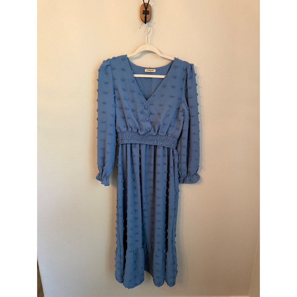 CzzzyL Swiss Dot Midi Dress Womens Small Blue Excellent Breastfeeding Friendly